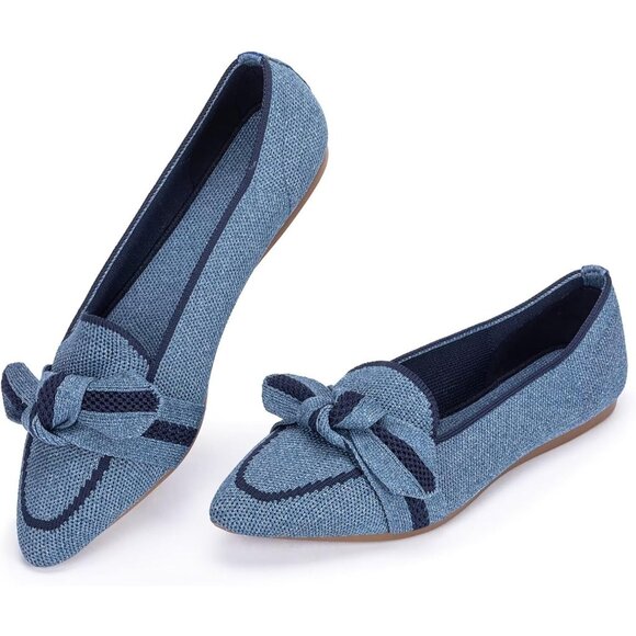 Shoes - Women blue Dressy Shoes Washable Elegant Pointed-Toe lace-up Bow Shoes